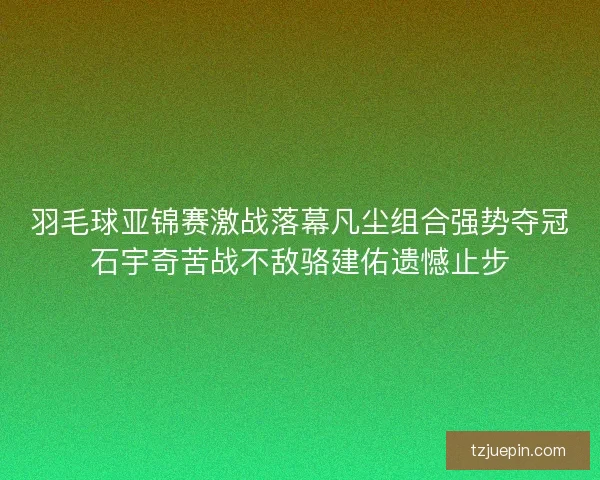 羽毛球亚锦赛激战落幕凡尘组合强势夺冠石宇奇苦战不敌骆建佑遗憾止步